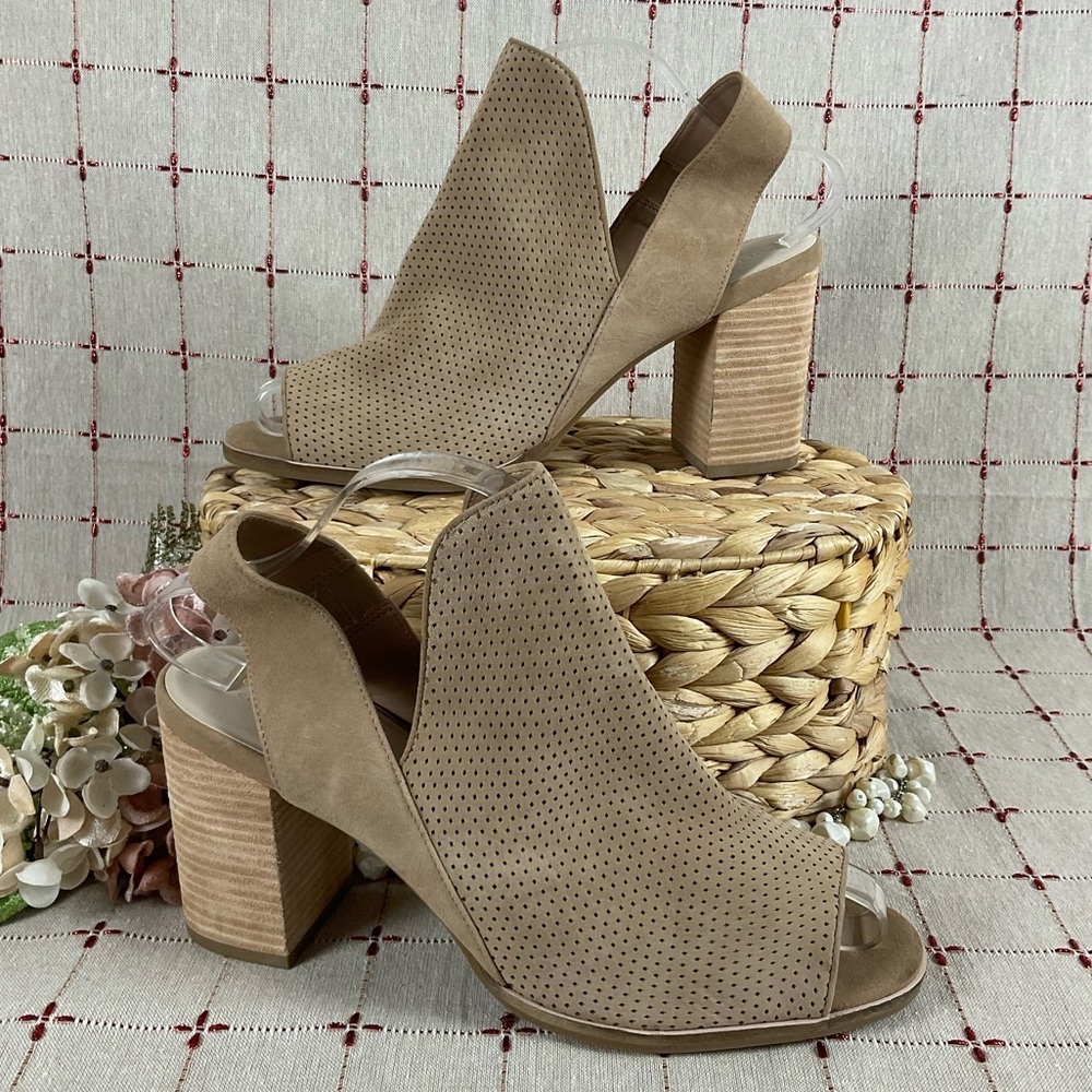 Cole Haan “Callista” Open Toe Sling Suede Bootie Tan Perforated Suede Womens 11 - Picture 1 of 10